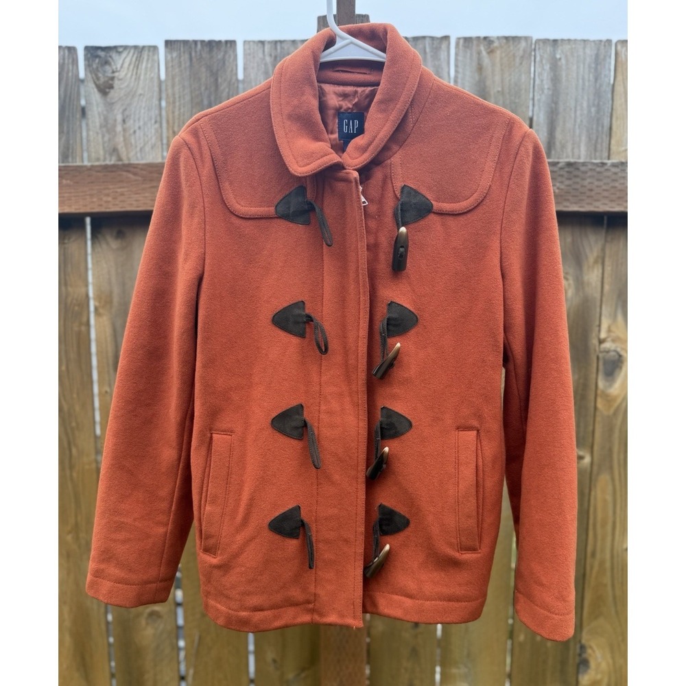 GAP Wool Blend Toggle Coat Womens‎ Medium Orange Duffle Jacket Fall